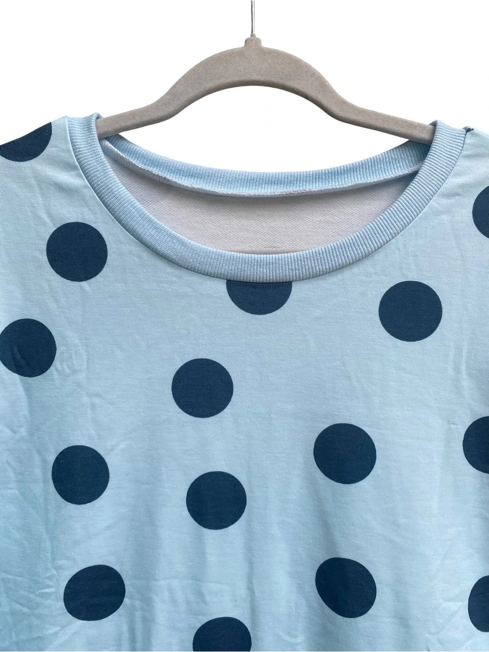 New Light Blue Polka Dot Short Sleeve Top Womens Size Large NWOT Relaxed Fit